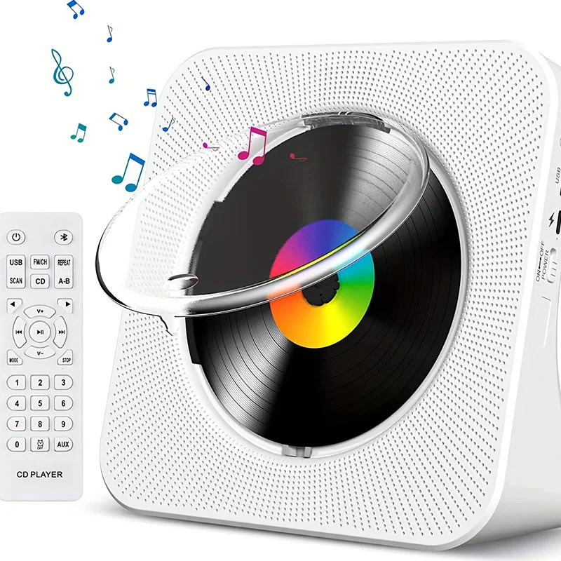 Rechargeable CD Player Bluetooth Speaker Stereo with Infrared Remote Control AUX USB FM Radio Support CD/CD-R/CD-RW Music Player