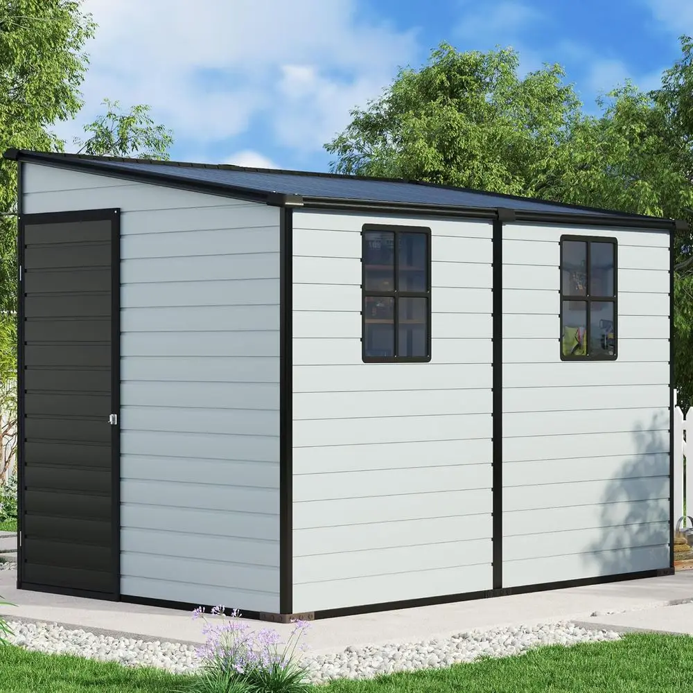 Пластиковый сарай-бытовка 6x6 футов с Т-образным каркасом, полом, наклонной крышей и 2 окнами - надежное хранилище для сада и патио
Пластиковый сарай-бытовка 6x6 футов с Т-образным каркасом, полом, наклонной крышей и 2 окнами - надежное хранилище для сада и патио