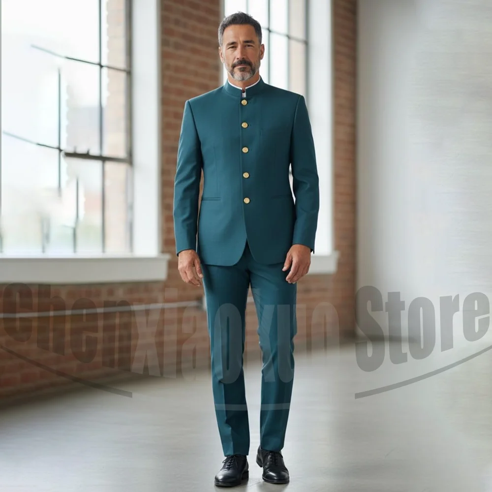 Chic Men Stand Collar Suit 2 Piece Set Gold Button Slim Fit Outfit Formal Wedding Groom Business Party Prom (Blazer+Pants)
Chic Men Stand Collar Suit 2 Piece Set Gold Button Slim Fit Outfit Formal Wedding Groom Business Party Prom (Blazer+Pants)