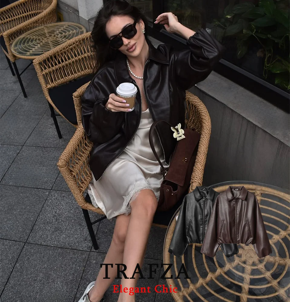 TRAFZA Lady High Street PU Leather Jacket Retro Lapel Zipper Pilot Jacket 2025 Spring Fall Fashion Elegant Classic Women Jacket
TRAFZA Lady High Street PU Leather Jacket Retro Lapel Zipper Pilot Jacket 2025 Spring Fall Fashion Elegant Classic Women Jacket