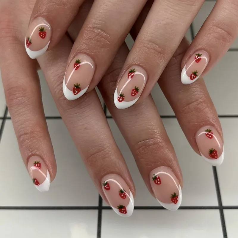 24 Pcs French White Press on Nails Cute Short Almond Self-nail Strawberry Decorations for Nail Tips False Nails with Sticky Tabs
24 Pcs French White Press on Nails Cute Short Almond Self-nail Strawberry Decorations for Nail Tips False Nails with Sticky Tabs