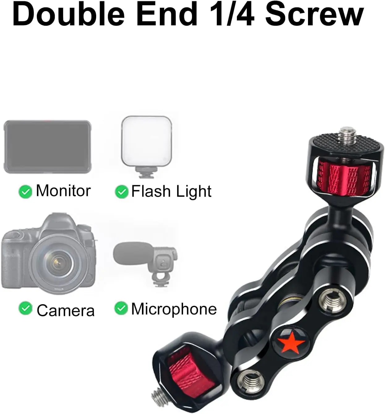 Magic Arm, 180 Degree Rotation 1/4'' Dual Ball Head Hot Shoe Magic Articulating Arm Accessory for Camera & Viewfinders Monitor
Magic Arm, 180 Degree Rotation 1/4'' Dual Ball Head Hot Shoe Magic Articulating Arm Accessory for Camera & Viewfinders Monitor