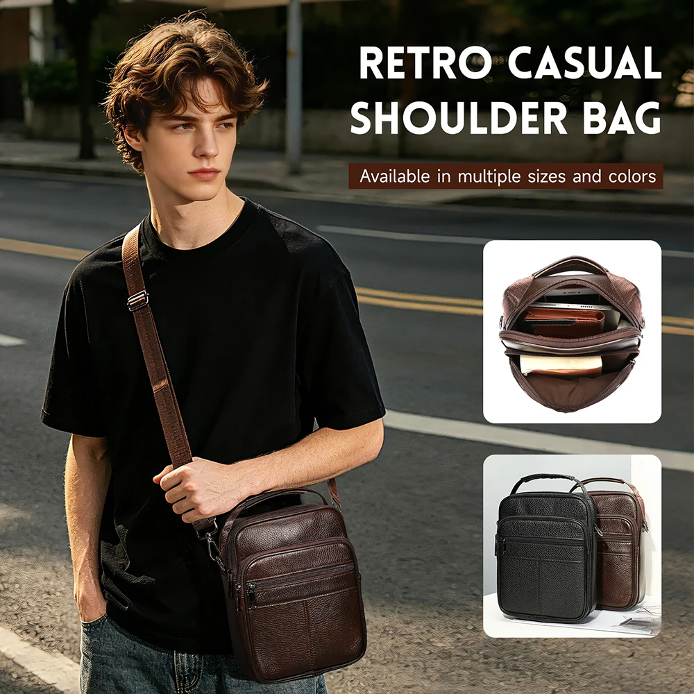 Men's Genuine Leather Crossbody Bag, Retro Casual Shoulder Sling Bag, Multi-pocket, Small/Large Size, Brown/Black
Men's Genuine Leather Crossbody Bag, Retro Casual Shoulder Sling Bag, Multi-pocket, Small/Large Size, Brown/Black