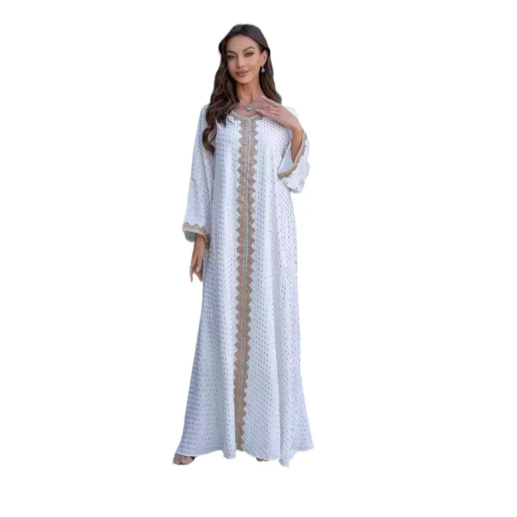 Middle East, Europe and The United States Foreign Trade Muslim Robe Bronzing Simple Lace Slim Dubai Women's Dress
Middle East, Europe and The United States Foreign Trade Muslim Robe Bronzing Simple Lace Slim Dubai Women's Dress