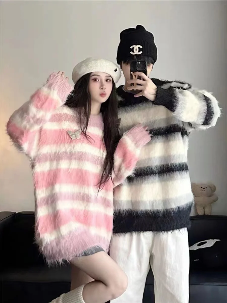 Осень-зима, свободный вязаный свитер для пар, круглый цвет в полоску, Blo Camere, мужская и женская модная повседневная верхняя одежда
Осень-зима, свободный вязаный свитер для пар, круглый цвет в полоску, Blo Camere, мужская и женская модная повседневная верхняя одежда