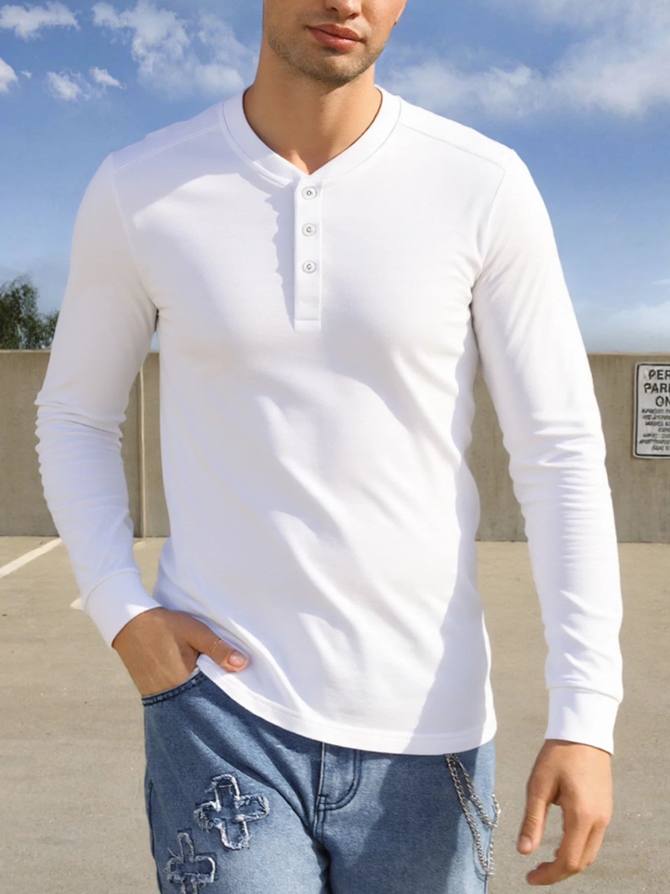 Сплошной цвет, осенние мужские футболки на пуговицах, базовая рубашка с вырезом Генри, мягкий хлопок, спортивная одежда с длинными рукавами, повседневная деловая одежда
Сплошной цвет, осенние мужские футболки на пуговицах, базовая рубашка с вырезом Генри, мягкий хлопок, спортивная одежда с длинными рукавами, повседневная деловая одежда