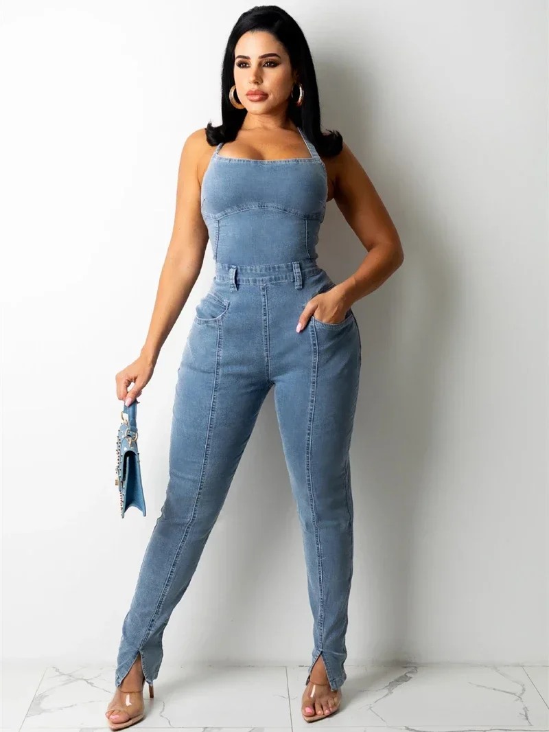 Fashion Jean Halter Jumpsuits Women Summer Y2K Clothing Sleeveless Backless Denim Rompers Playsuits One Pieces Overalls Outfits
Fashion Jean Halter Jumpsuits Women Summer Y2K Clothing Sleeveless Backless Denim Rompers Playsuits One Pieces Overalls Outfits