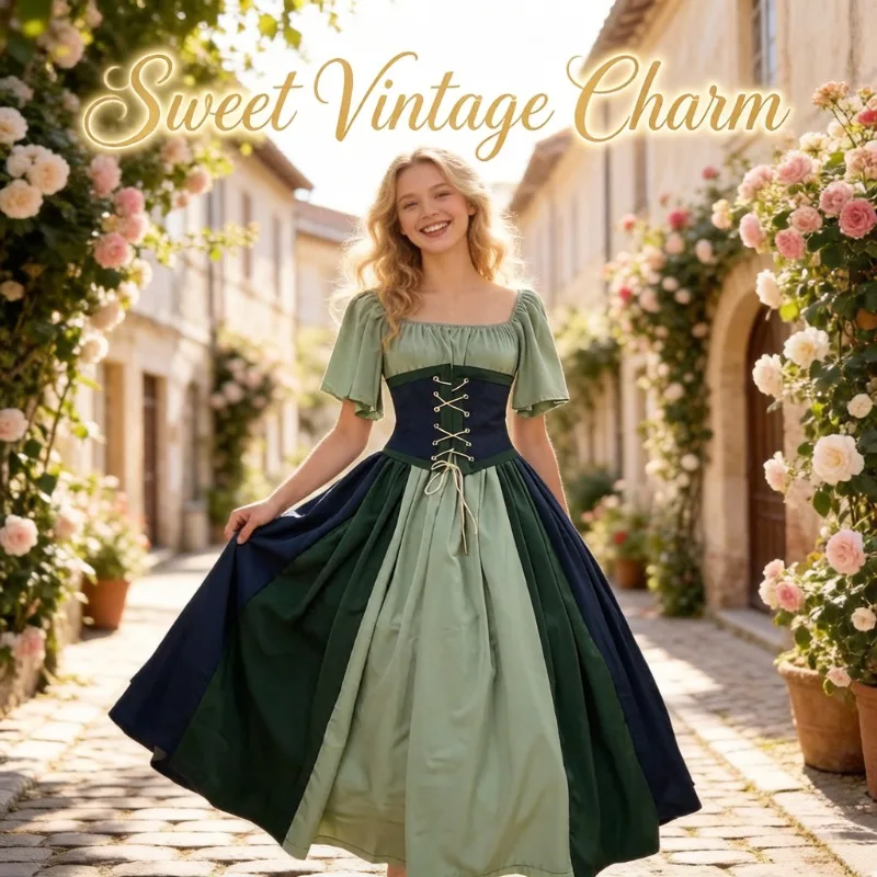 Medieval Retro Color Block Off Shoulder Dress Gothic Lolita Cosplay Big Swing Flounce Sleeve Vintage Elegant Party Stage Outfit
Medieval Retro Color Block Off Shoulder Dress Gothic Lolita Cosplay Big Swing Flounce Sleeve Vintage Elegant Party Stage Outfit