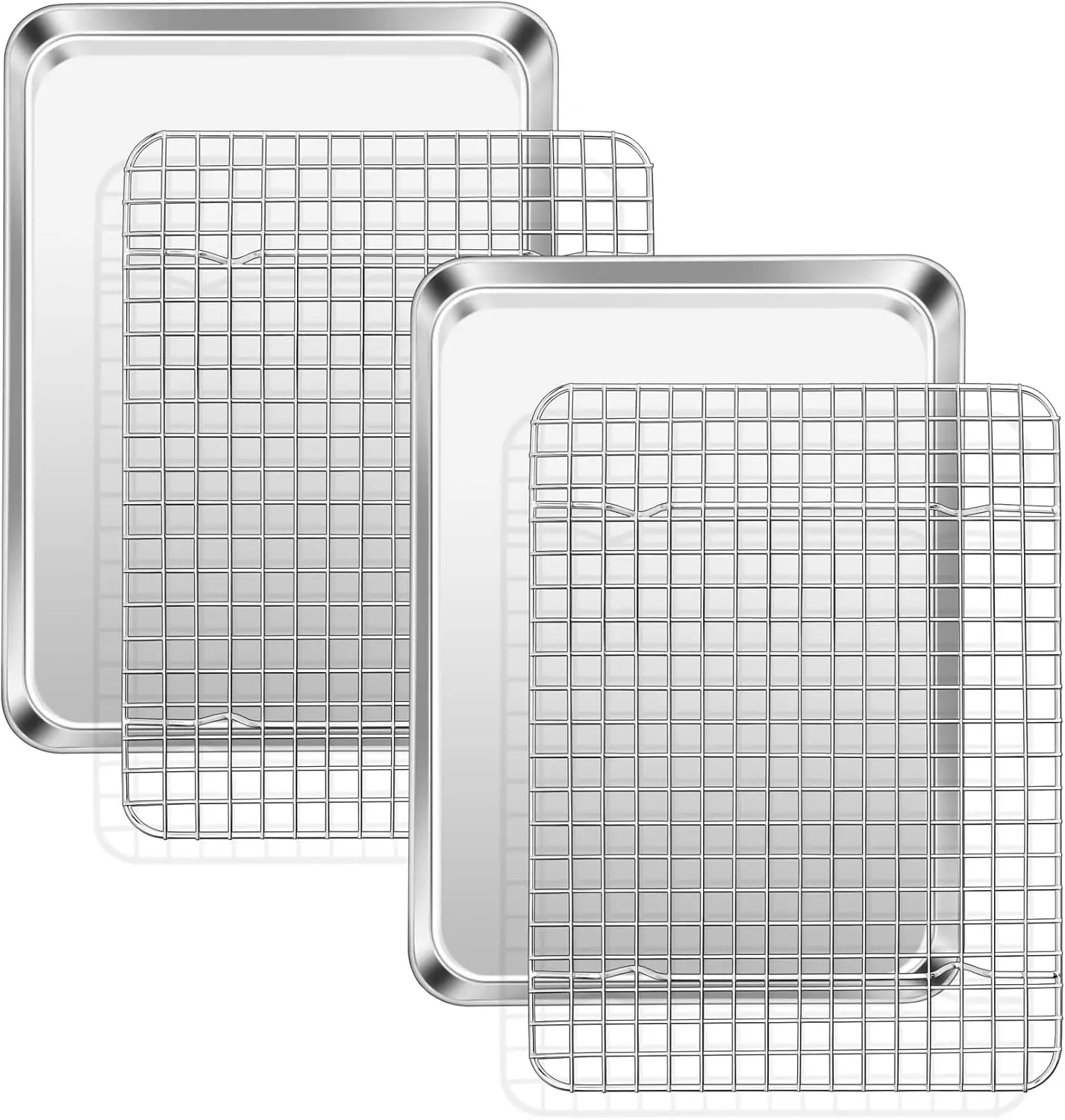 Baking Pan with Rack Set (2 Pans + 2 Racks), Stainless Steel Cookies Sheet Baking Tray Pan with Grid Cooling Rack for T