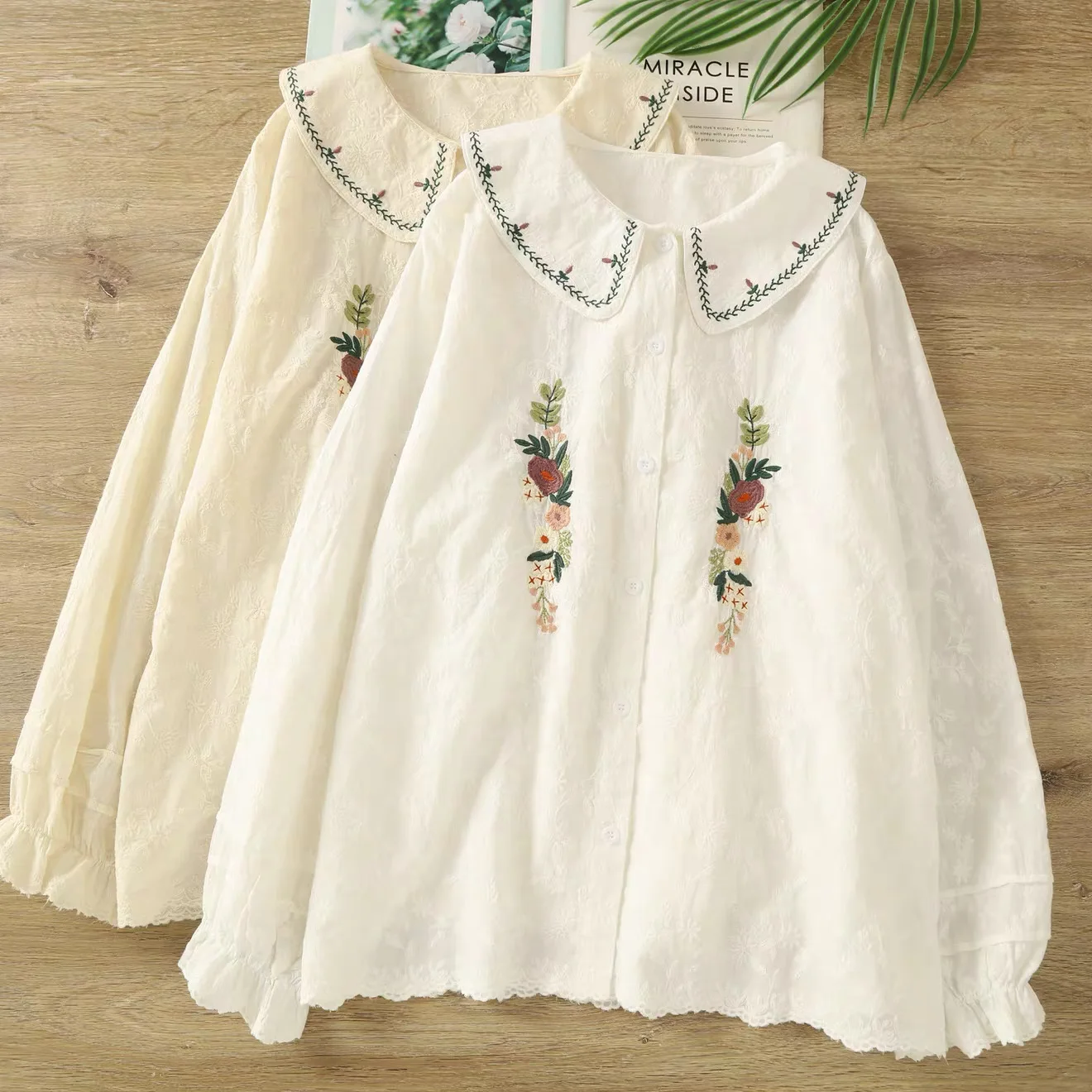 2026 Women's Floral Embroidered Peter Pan Collar Blouse Long Sleeve Button Down Shirt Mori Girl Soft Cotton Lace Trim Tops
2026 Women's Floral Embroidered Peter Pan Collar Blouse Long Sleeve Button Down Shirt Mori Girl Soft Cotton Lace Trim Tops