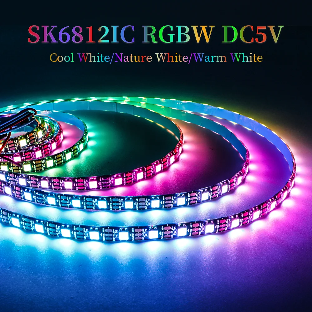 High brightness SK6812 RGBW LED strip 60 LEDs/m Independently Addressable lights tape DIY decoration billboard lighting bar DC5V
High brightness SK6812 RGBW LED strip 60 LEDs/m Independently Addressable lights tape DIY decoration billboard lighting bar DC5V