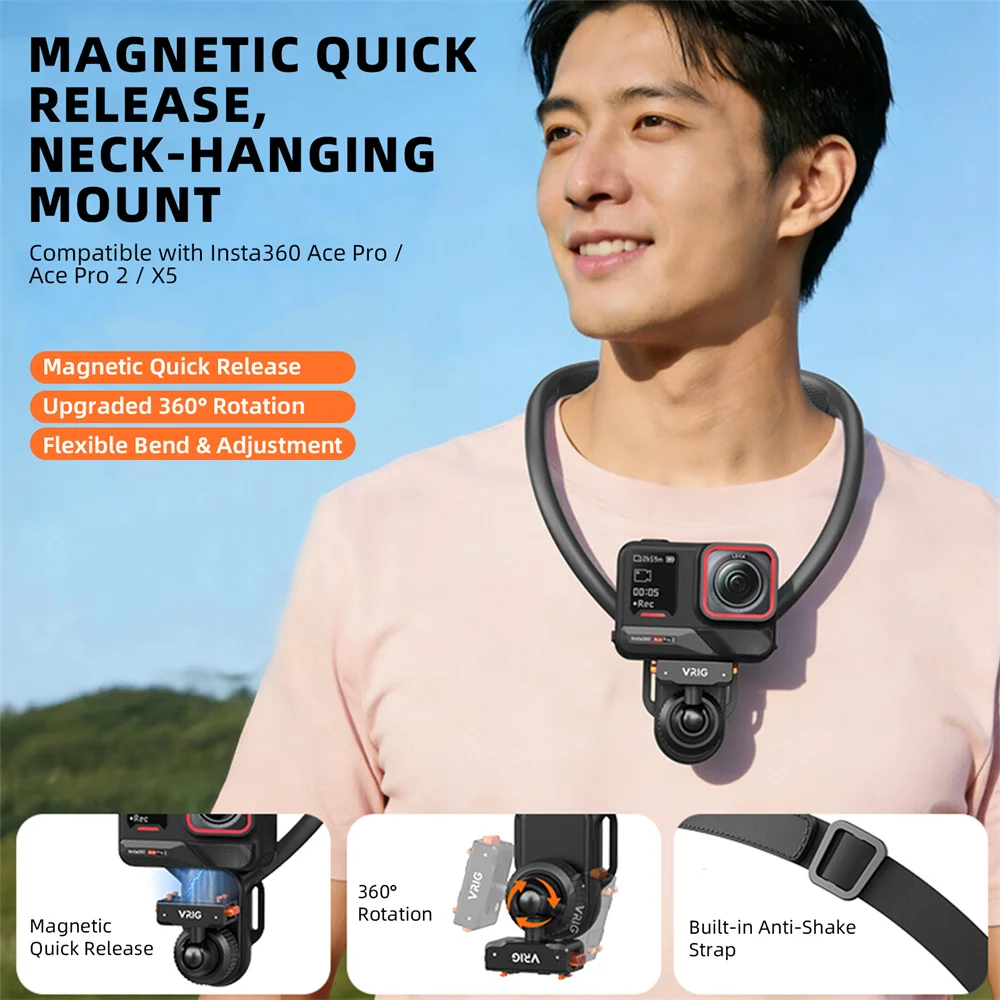 Магнитное крепление на шею/грудь VRIG AC-82 для Insta360 Ace Pro 2 X5, быстросъемный держатель POV, аксессуары для экшн-камер
Магнитное крепление на шею/грудь VRIG AC-82 для Insta360 Ace Pro 2 X5, быстросъемный держатель POV, аксессуары для экшн-камер