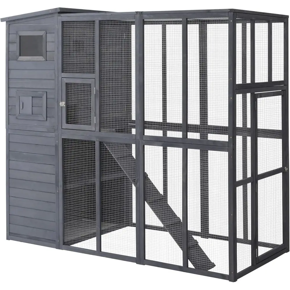 Catio Outdoor Cat Enclosure, Wooden Patio Cat Window Box with Platorms, Waterproo Asphalt Roo, ps, 77" L, Gray
Catio Outdoor Cat Enclosure, Wooden Patio Cat Window Box with Platorms, Waterproo Asphalt Roo, ps, 77" L, Gray