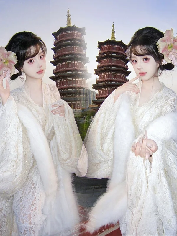 Elegant White Lace Hanfu Women's Top with Large Sleeves And Chest-Length Skirt for Photography High-End Studio New Arrival
Elegant White Lace Hanfu Women's Top with Large Sleeves And Chest-Length Skirt for Photography High-End Studio New Arrival