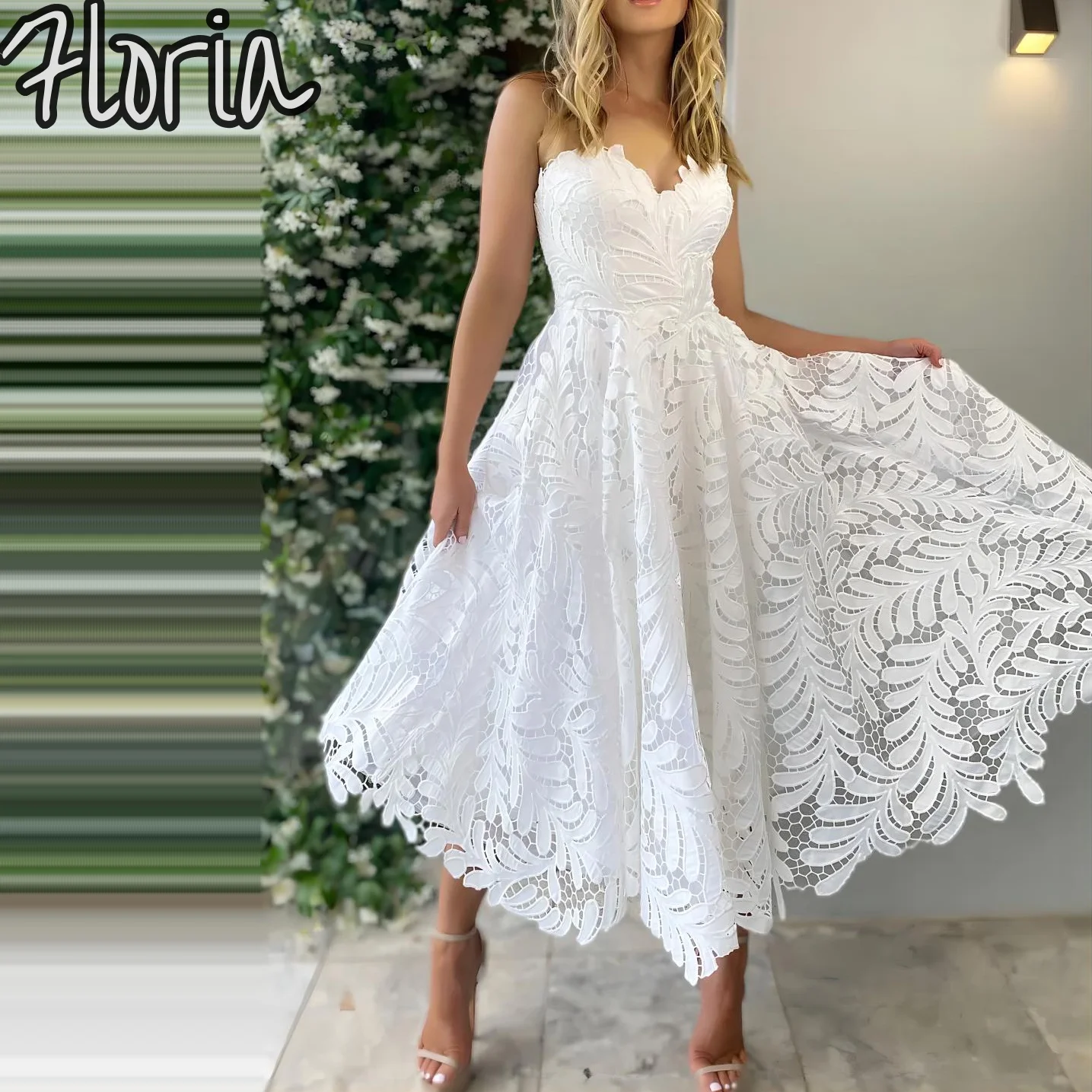 Simple White Sweetheart Leaves Lace A-Line Wedding Dresses Elegant Off The Shouder Bridal Dress Tea Length Prom Dress For Women
Simple White Sweetheart Leaves Lace A-Line Wedding Dresses Elegant Off The Shouder Bridal Dress Tea Length Prom Dress For Women
