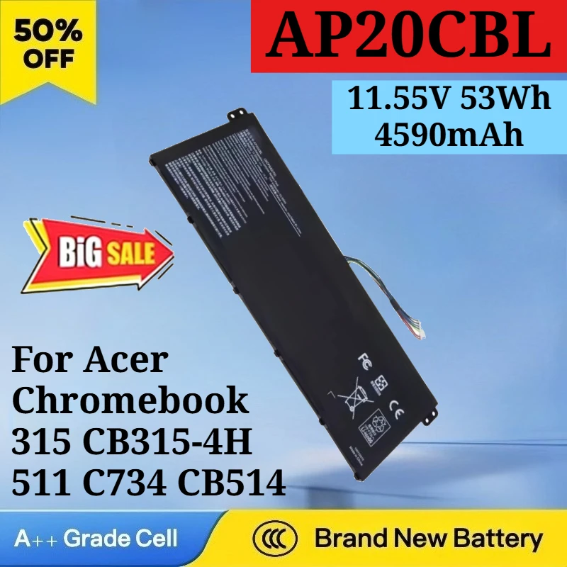 Аккумулятор для ноутбука AP20CBL 11.55V 53Wh 4590mAh для Acer Chromebook 315 CB315-4H 511 C734 CB514 CB315 C815 Aspire 5 A515-5 R5-5500U
Аккумулятор для ноутбука AP20CBL 11.55V 53Wh 4590mAh для Acer Chromebook 315 CB315-4H 511 C734 CB514 CB315 C815 Aspire 5 A515-5 R5-5500U