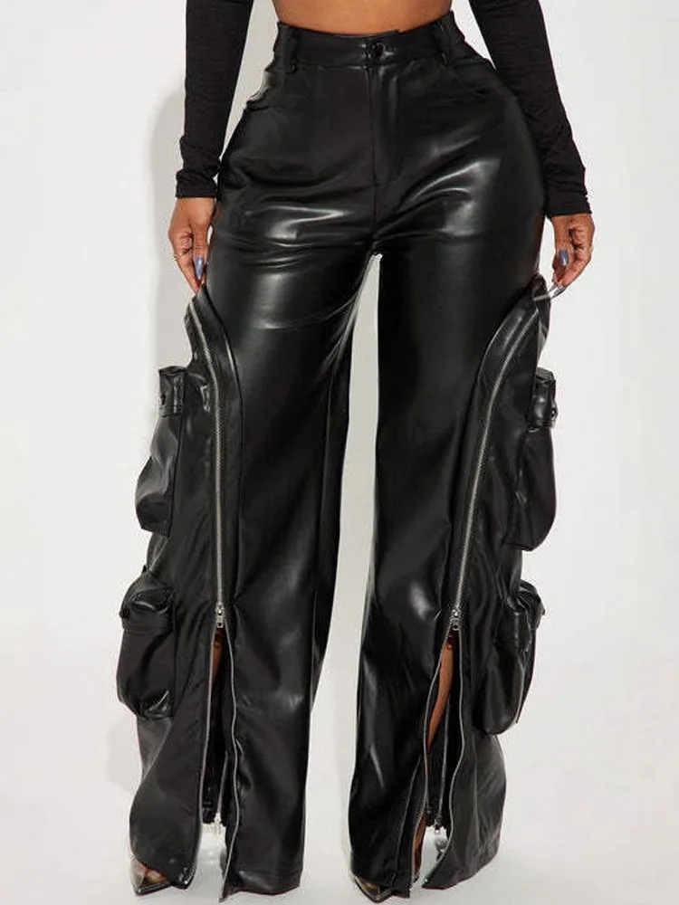 BKQU Spliced Zipper Detachable Pockets Leather Pants Women High Waist Fashion Loose Hip Hop Cargo PU Straight Trousers 2025 New
BKQU Spliced Zipper Detachable Pockets Leather Pants Women High Waist Fashion Loose Hip Hop Cargo PU Straight Trousers 2025 New