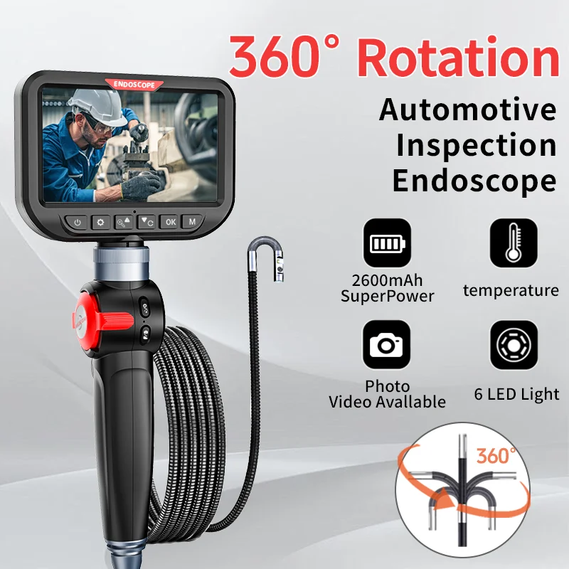 360° Rotation Automotive Endoscope Camera 4.3" Screen 6LED 2600mAh Rechargeable Battery IP67 Waterproof Industrial Borescope For
360° Rotation Automotive Endoscope Camera 4.3" Screen 6LED 2600mAh Rechargeable Battery IP67 Waterproof Industrial Borescope For