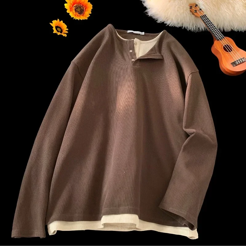 2024 Waffle Fabric Fake Two Piece Double Layer Long Sleeve T-Shirt Splicing Color Collision Sweatshirt Men Women Bottom Shirt
2024 Waffle Fabric Fake Two Piece Double Layer Long Sleeve T-Shirt Splicing Color Collision Sweatshirt Men Women Bottom Shirt
