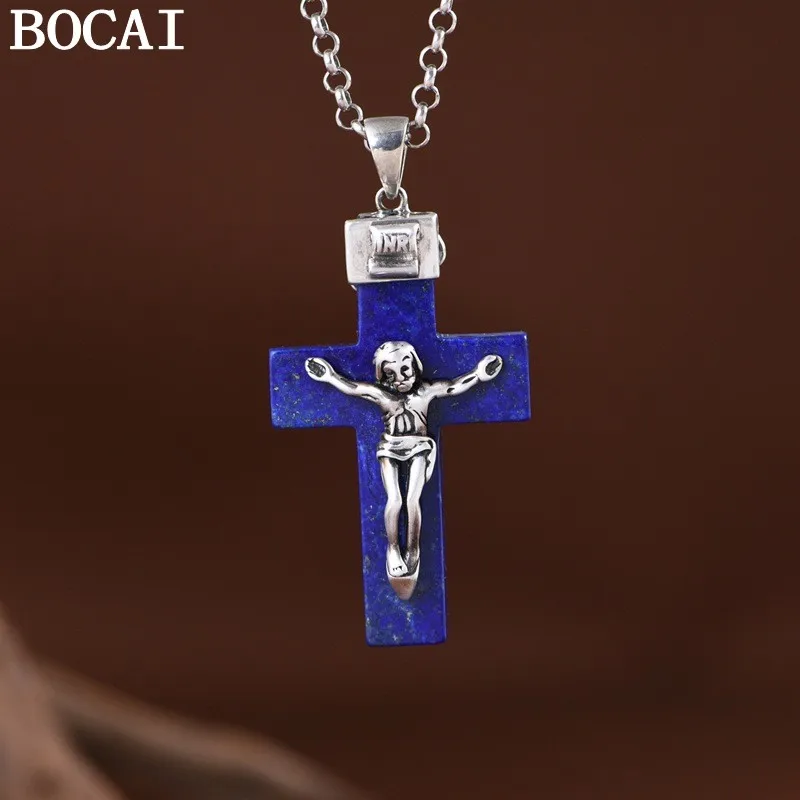 BOCAI New S925 Silver Jewelry Vintage Simplicity Inlaid With Lapis Lazuli Cross Pendant Selected Gifts For Men And Women
BOCAI New S925 Silver Jewelry Vintage Simplicity Inlaid With Lapis Lazuli Cross Pendant Selected Gifts For Men And Women