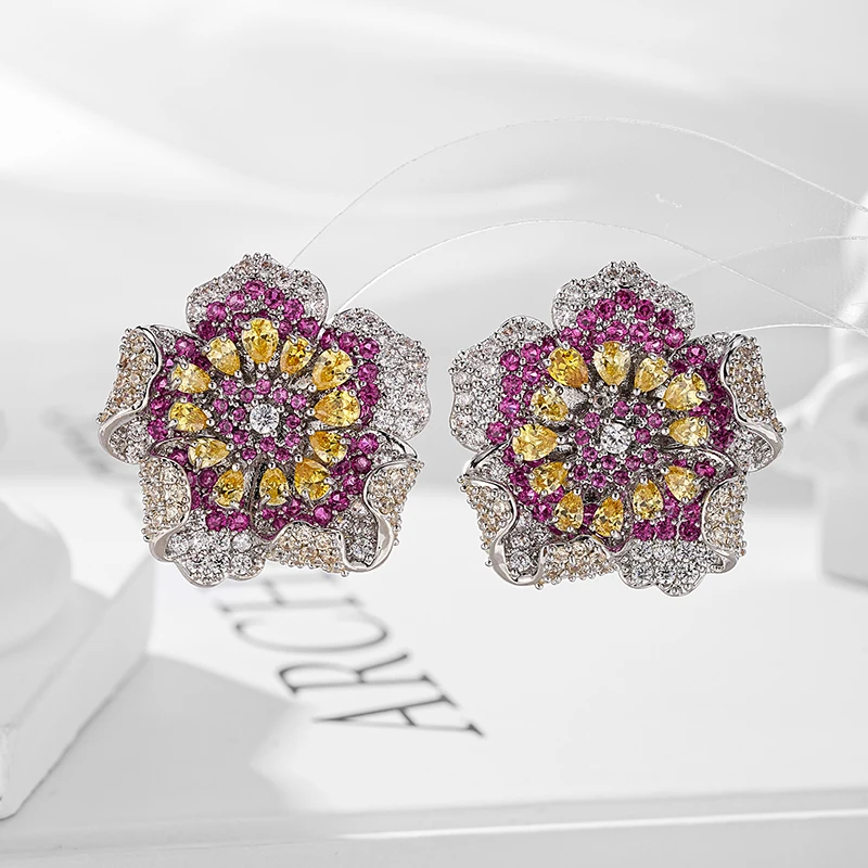 SENYU Luxury Big Flower CZ Earrings Yellow Color Waterdrop Crystal Stone Dubai Large Studs Jewelry for Wedding Bride
SENYU Luxury Big Flower CZ Earrings Yellow Color Waterdrop Crystal Stone Dubai Large Studs Jewelry for Wedding Bride