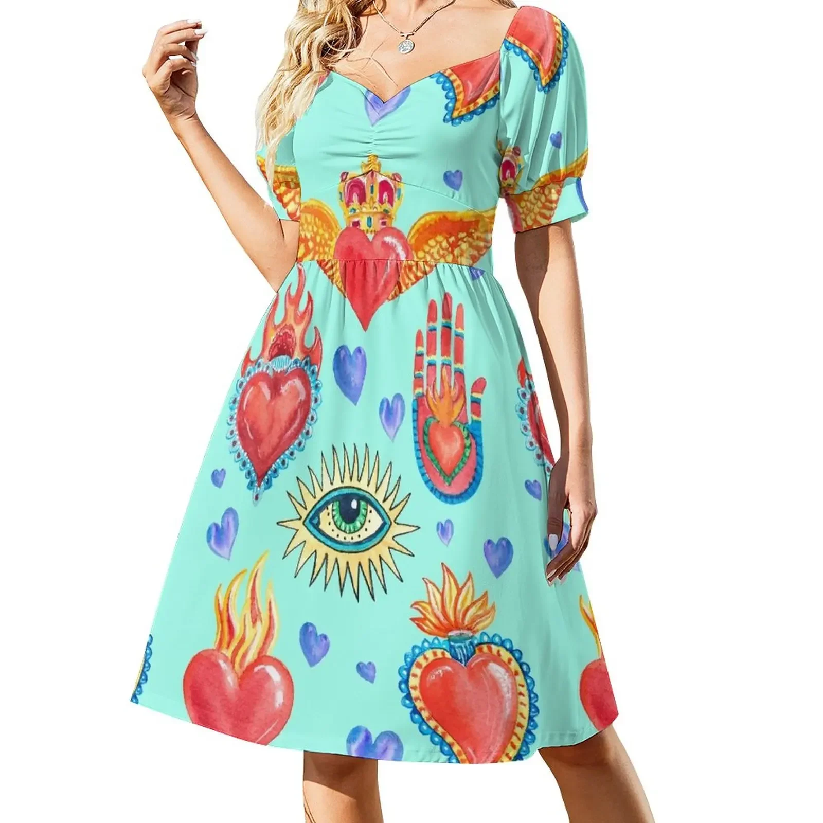 Sacred hearts Mexican watercolor. Short-Sleeved Dress evening dresses women dress women summer Dance dresses Women long dress
Sacred hearts Mexican watercolor. Short-Sleeved Dress evening dresses women dress women summer Dance dresses Women long dress