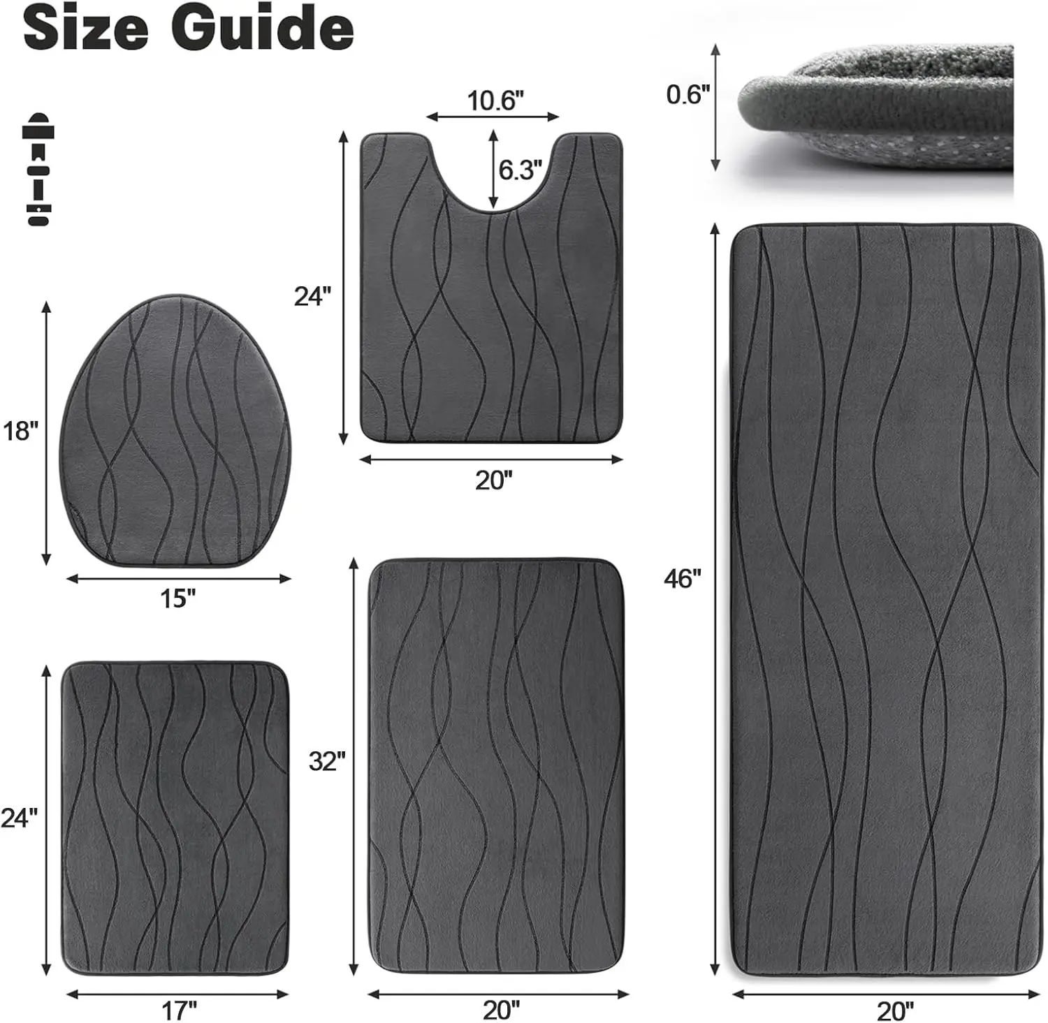 Foam Grey Bathroom Rug Sets 5 Piece, Ultra Absorbent Bath Mat for Bathroom - Non-Slip Machine Washable & Dry Quickly,Dark Grey
Foam Grey Bathroom Rug Sets 5 Piece, Ultra Absorbent Bath Mat for Bathroom - Non-Slip Machine Washable & Dry Quickly,Dark Grey