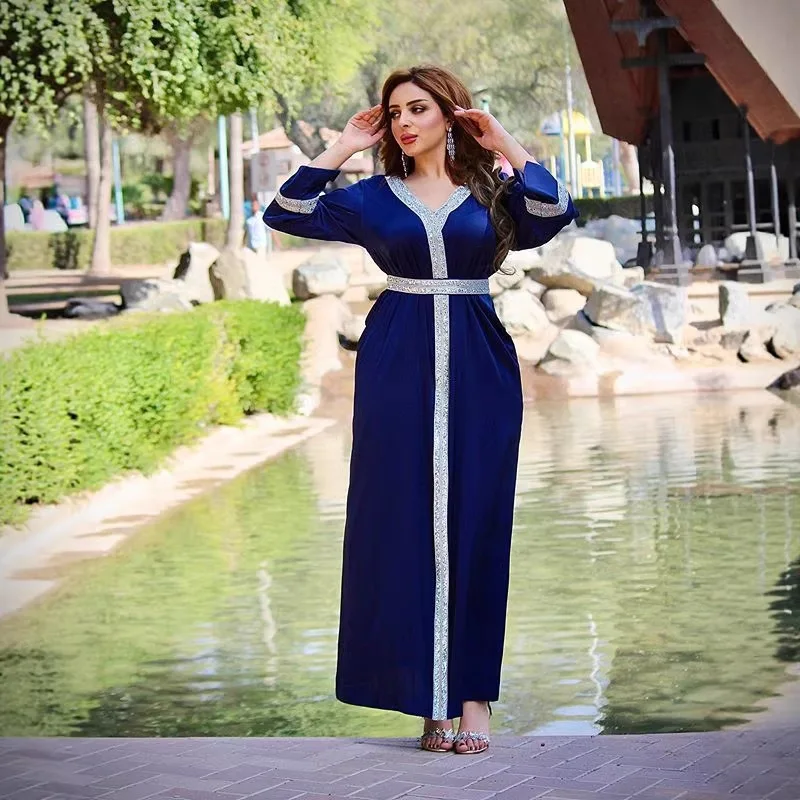 Ab014 Women's Satin Dress With Rhinestones, Includes Belt, Long Dress, V-neck, Fashionable Ramadan Dubai Luxury Islam Elegant
Ab014 Women's Satin Dress With Rhinestones, Includes Belt, Long Dress, V-neck, Fashionable Ramadan Dubai Luxury Islam Elegant