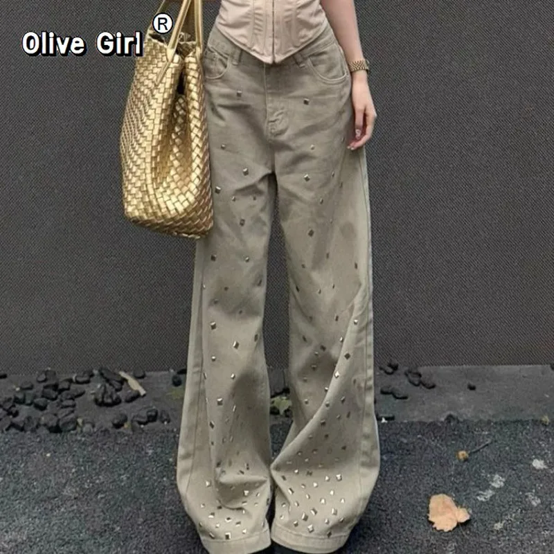 Olivegirl Denim Jeans American Retro Trousers Rivet Splicing Jeans Spicy Girl Loose BF Lazy Style Wide Leg Floor Dragging Pants
Olivegirl Denim Jeans American Retro Trousers Rivet Splicing Jeans Spicy Girl Loose BF Lazy Style Wide Leg Floor Dragging Pants