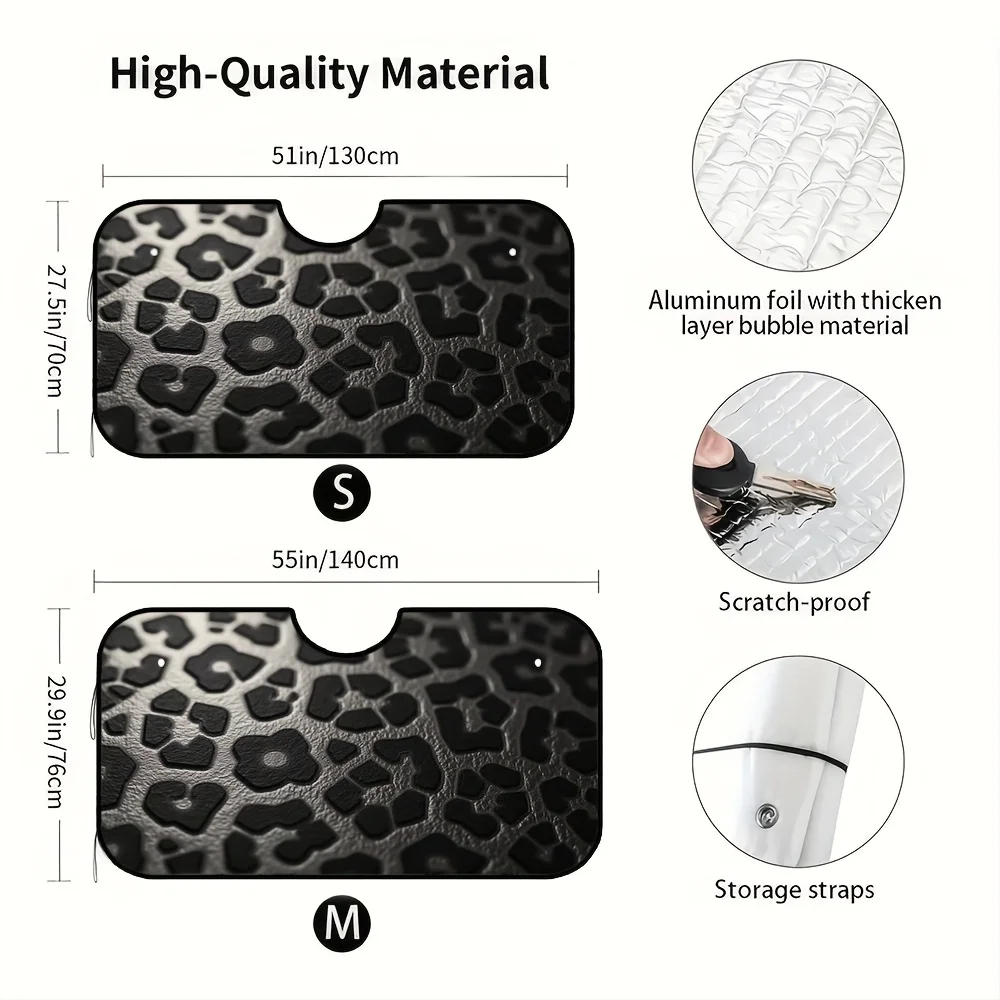 Pack of 1, black gold leopard print car shade, foldable luxury car shade, UV protection, suitable for SUVs and trucks
Pack of 1, black gold leopard print car shade, foldable luxury car shade, UV protection, suitable for SUVs and trucks