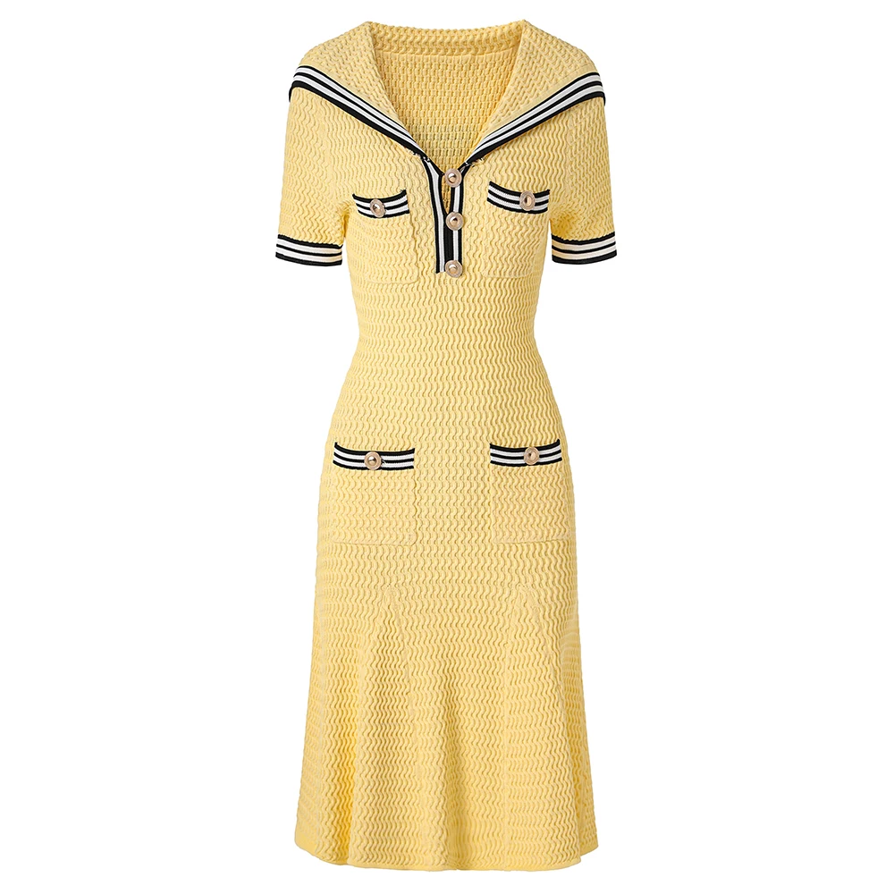 2025 spring and summer new style socialite color-blocking navy collar short-sleeved knitted dress high-quality women's skirt
2025 spring and summer new style socialite color-blocking navy collar short-sleeved knitted dress high-quality women's skirt