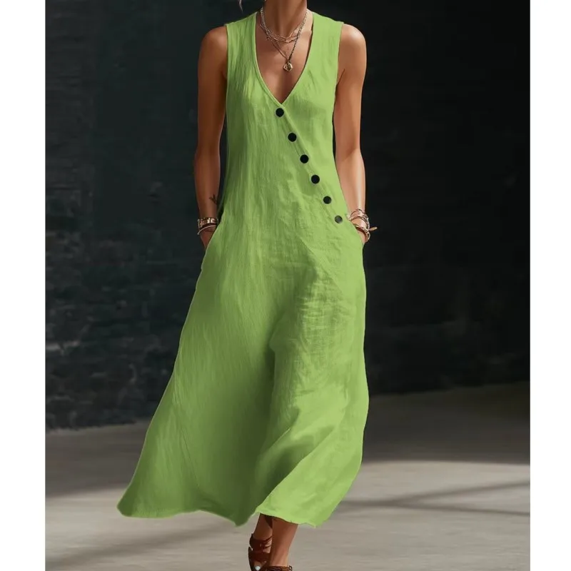 Summer Fashion Solid Big Hem Dress Women's Button Splicing Design Loose V-neck Dresses Ladies Elegant Beach Vacation Vestidos
Summer Fashion Solid Big Hem Dress Women's Button Splicing Design Loose V-neck Dresses Ladies Elegant Beach Vacation Vestidos