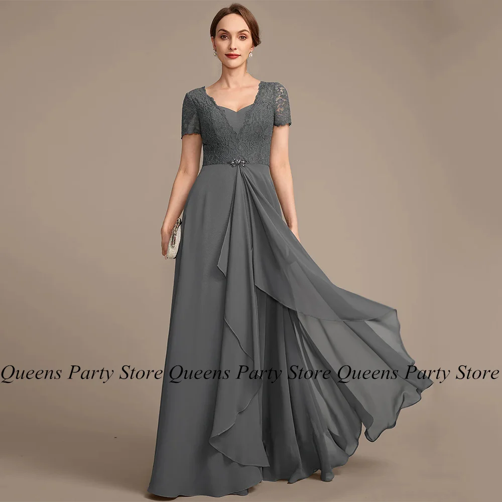 Grey Mother of The Bride Dress Short Sleeves V Neck Top Lace A Line Chiffon Wedding Guest Gown Floor Length Party Dresses
Grey Mother of The Bride Dress Short Sleeves V Neck Top Lace A Line Chiffon Wedding Guest Gown Floor Length Party Dresses