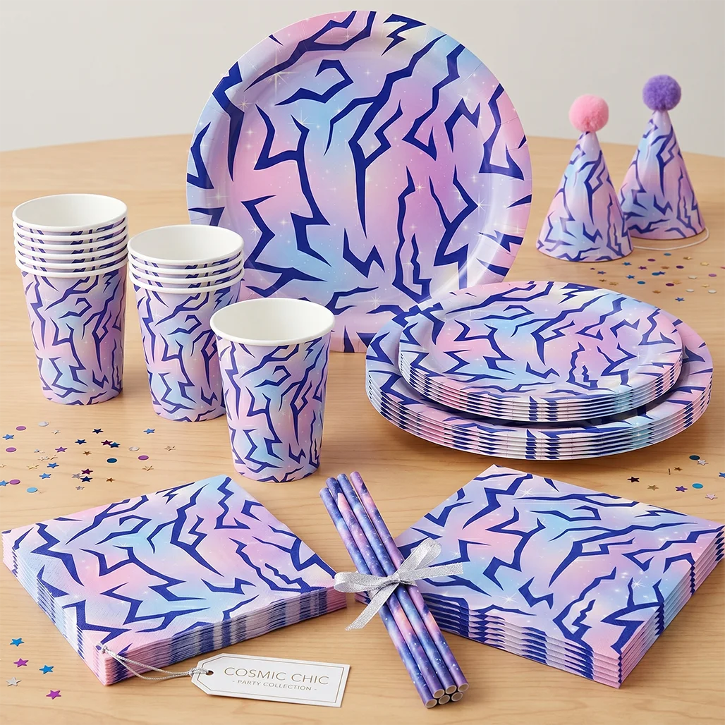 Cosmic Chic Pink Purple Party Tableware Set Y2K Lightning Paper Plates Cups Napkins For Girls Kpop Theme Birthday Decor
Cosmic Chic Pink Purple Party Tableware Set Y2K Lightning Paper Plates Cups Napkins For Girls Kpop Theme Birthday Decor