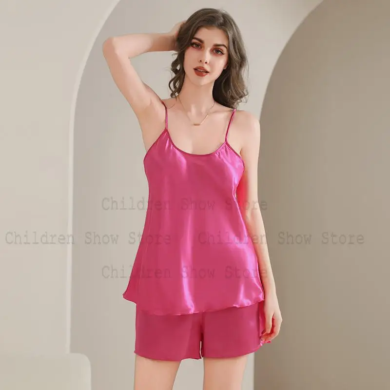 Sexy Mini Pajamas Set Cami Top&shorts Women Satin 2Pcs Nightwear Solid Color Pijama Mujer Lady Lingerie Summer New Homewear
Sexy Mini Pajamas Set Cami Top&shorts Women Satin 2Pcs Nightwear Solid Color Pijama Mujer Lady Lingerie Summer New Homewear