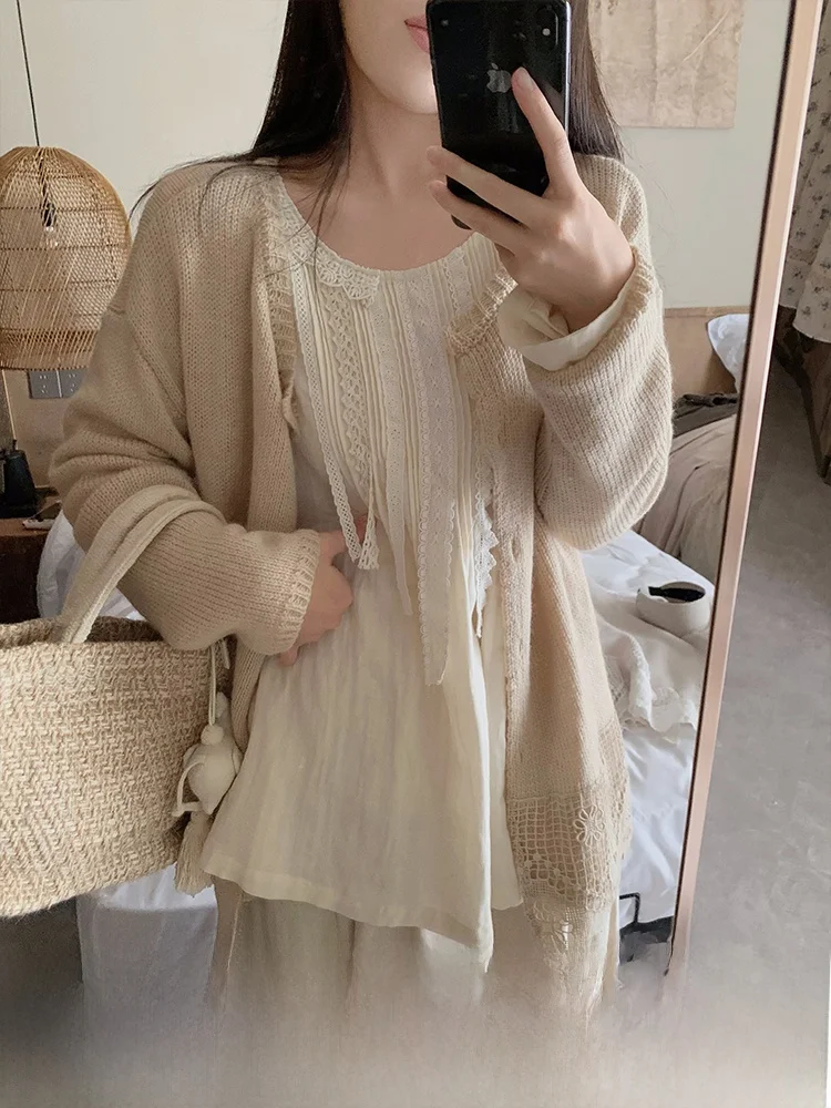 ZNG OP Sweet Tea Casual Sle Long Sve Cotton T-irt Fene Irregular Lace Trim Soft Cliance Ele Cotton Gauze Top
ZNG OP Sweet Tea Casual Sle Long Sve Cotton T-irt Fene Irregular Lace Trim Soft Cliance Ele Cotton Gauze Top