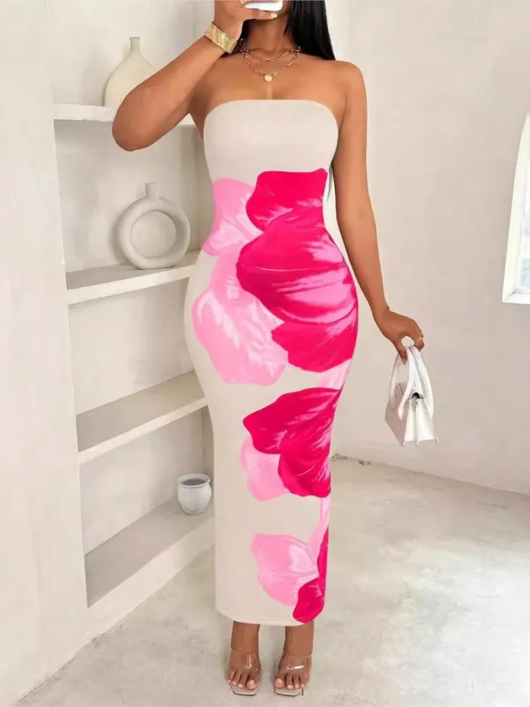 New Summer Women's Sexy Slim Fit Chest Hugging Off Shoulder Fashionable Contrasting Floral Print Casual Elegant Long Dress
New Summer Women's Sexy Slim Fit Chest Hugging Off Shoulder Fashionable Contrasting Floral Print Casual Elegant Long Dress