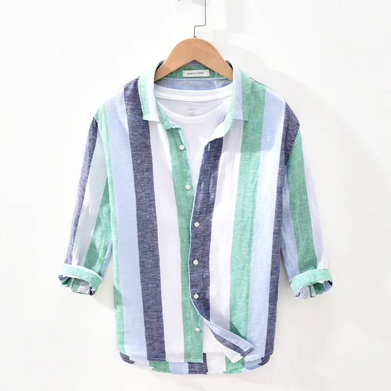Loose Men's Linen irt Summer Fre Vertical Stripes Contrast Color Square Collar Seven Sve Loose Breathable Linen irt
Loose Men's Linen irt Summer Fre Vertical Stripes Contrast Color Square Collar Seven Sve Loose Breathable Linen irt