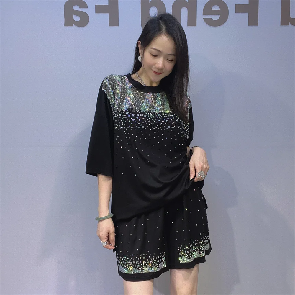 Women Rhinestone Sets for Women New Short-Sleeved T-Shirt + Elastic Waist Shorts Women's Two-Piece Suit Outfits
Women Rhinestone Sets for Women New Short-Sleeved T-Shirt + Elastic Waist Shorts Women's Two-Piece Suit Outfits