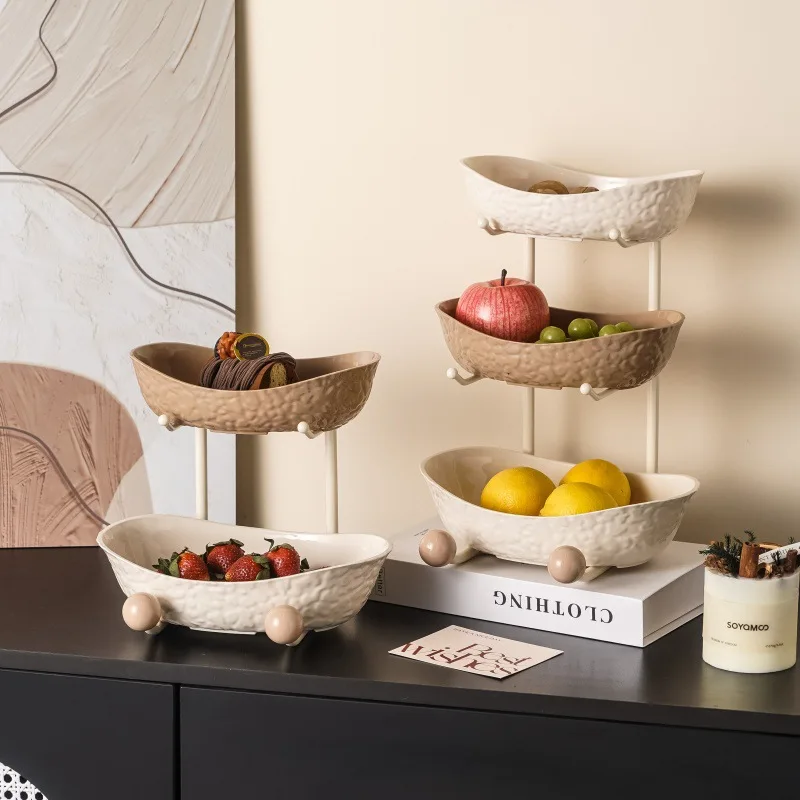 Multi-layer Plastic Fruit Bowl Tray with Metal Frame for Home Use Candy Snack Tray High-end Front Desk Display Stand Rack