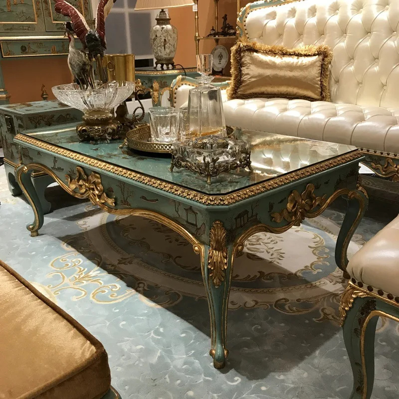 Italian French court style retro mahogany carving hand-painted drawing rural style green coffee table corner table
Italian French court style retro mahogany carving hand-painted drawing rural style green coffee table corner table