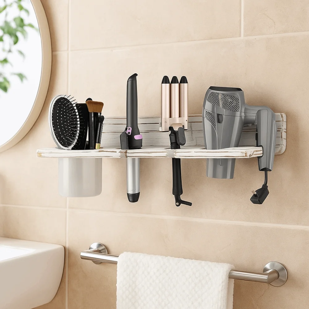Hair Tool Organizer Wooden Hair Dryer Holder Space Saving Wall-Mounted Blow Dryer Hanger Stylish Toilet Blower Holder Combs
Hair Tool Organizer Wooden Hair Dryer Holder Space Saving Wall-Mounted Blow Dryer Hanger Stylish Toilet Blower Holder Combs