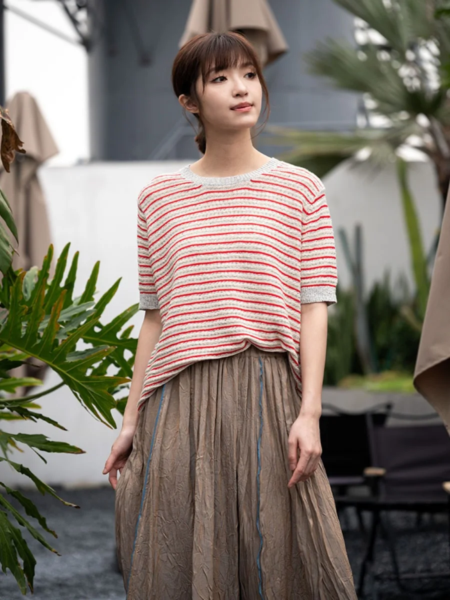 ADust French Countryside Texture Wrap Yarn Knitted ort Sve Women's round Ne T-irt Cotton Polyester Bamboo Fiber
ADust French Countryside Texture Wrap Yarn Knitted ort Sve Women's round Ne T-irt Cotton Polyester Bamboo Fiber