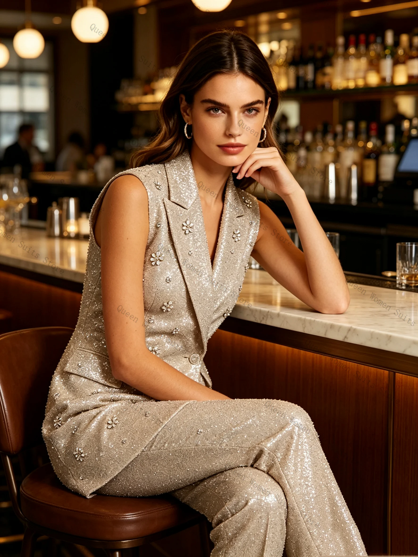 Luxury Shiny Women Suit Pants Set 2 Pcs Vest+Trousers Crystals Spring Formal Office Lady Jacket Wedding Coat Customized
Luxury Shiny Women Suit Pants Set 2 Pcs Vest+Trousers Crystals Spring Formal Office Lady Jacket Wedding Coat Customized