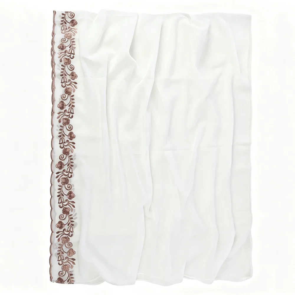 Sheer Chiffon Scarf Breathable Lightweight Lace Trim Shawl Solid Color Floral Embroidery Sheer Scarf Modest Head Cover
Sheer Chiffon Scarf Breathable Lightweight Lace Trim Shawl Solid Color Floral Embroidery Sheer Scarf Modest Head Cover
