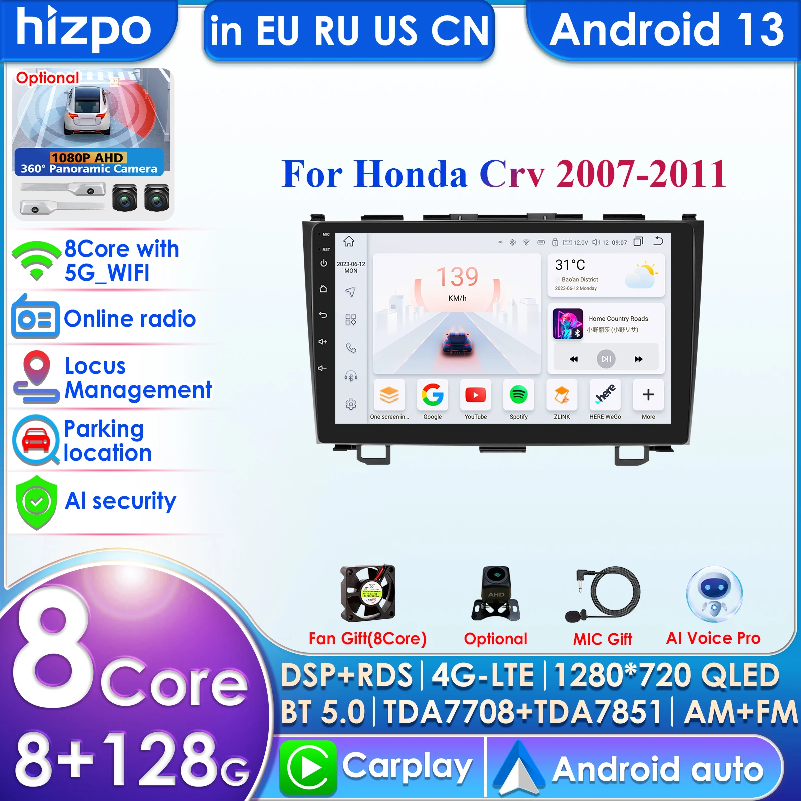 IPS 4G-LTE Carplay Android Car Radio GPS do Hondy CR-V 3 RE CRV 2007-2011, мультимедійний відеоплеєр, 2Din-навігаційний головний пристрій
IPS 4G-LTE Carplay Android Car Radio GPS do Hondy CR-V 3 RE CRV 2007-2011, мультимедійний відеоплеєр, 2Din-навігаційний головний пристрій
