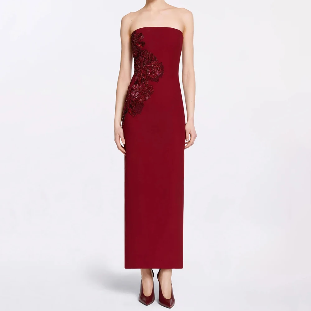 Straight Women's Evening Dresses Tea-length Strapless Sleeveless Prom Gown Fashion Beading Sequined Backless Customized Gowns
Straight Women's Evening Dresses Tea-length Strapless Sleeveless Prom Gown Fashion Beading Sequined Backless Customized Gowns