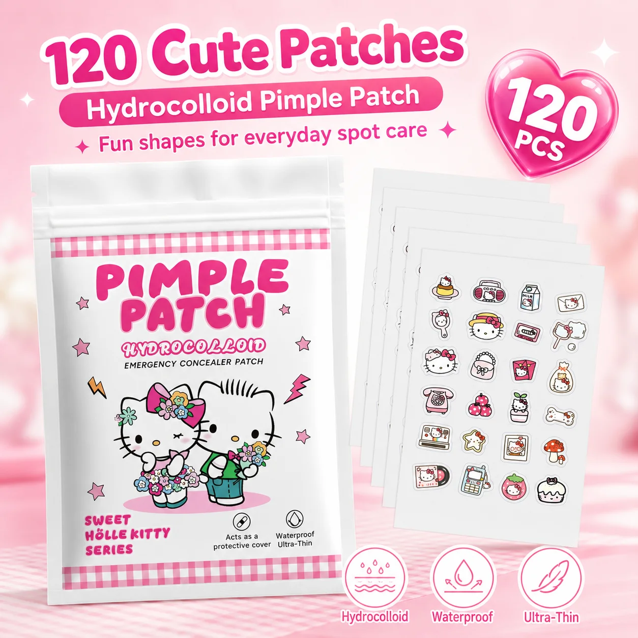 120PCS hello kitty Acne patches, facial acne patches, hydrogel acne removal patches, concealer
120PCS hello kitty Acne patches, facial acne patches, hydrogel acne removal patches, concealer