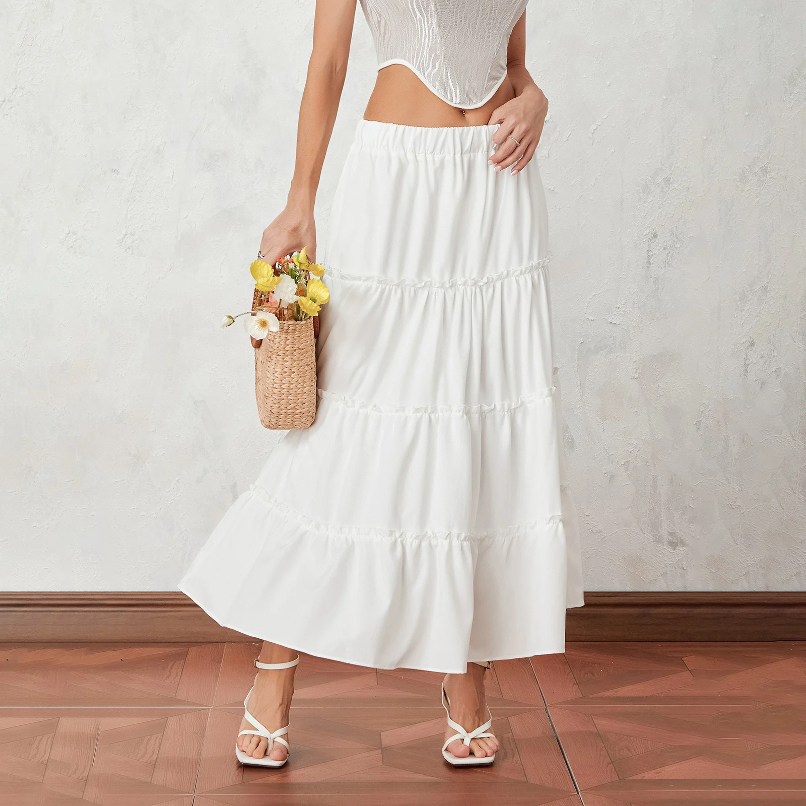 Women's Long Skirts Floral Print/Solid Color Elastic Waist Skirts Spring Summer Big Swing Loose Casual Skirts
Women's Long Skirts Floral Print/Solid Color Elastic Waist Skirts Spring Summer Big Swing Loose Casual Skirts