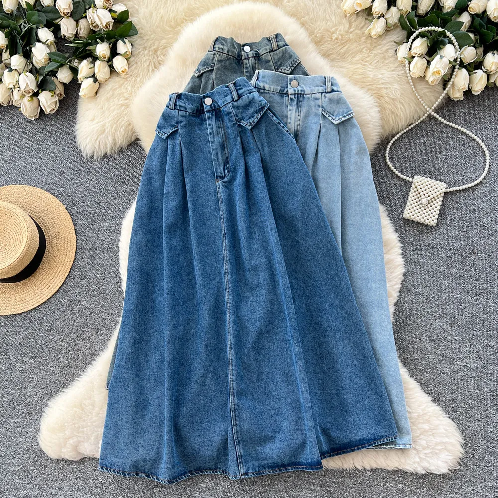 Vintage High Waist Denim Skirts for Women Korean Style Fashion Solid A-Line Long Skirt 2026 New Summer Simple Versatile Skirts
Vintage High Waist Denim Skirts for Women Korean Style Fashion Solid A-Line Long Skirt 2026 New Summer Simple Versatile Skirts